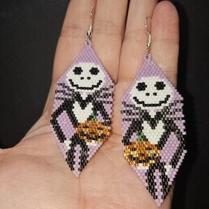 Handmade Jack Skellington Halloween Beaded Earrings